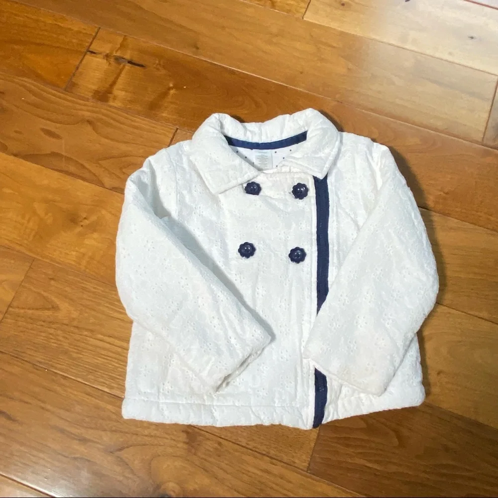 Little Me White Eyelet Zip Up Jacket 24M Cozy Cotton Baby Toddler